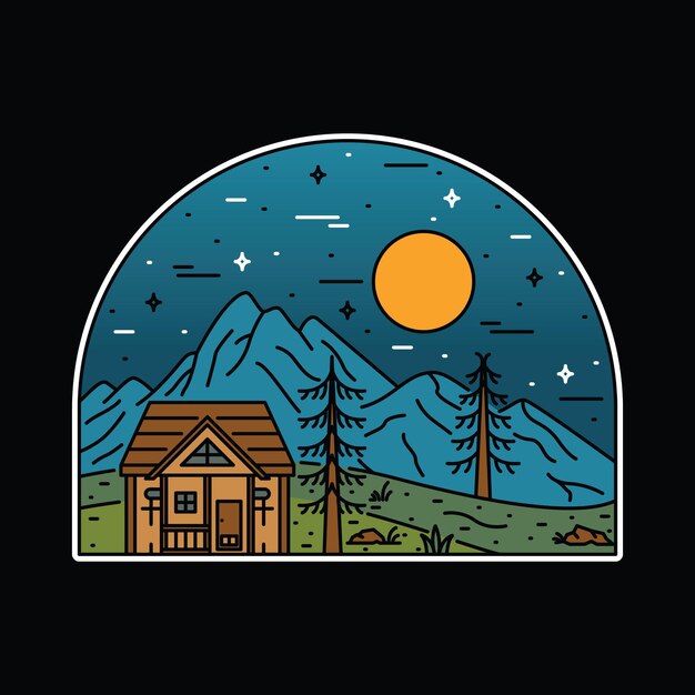 Camping natureza aventura linha selvagem distintivo patch pin ilustração gráfica