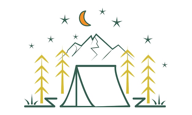 Camping vector e ilustração line art design, camping adventure design.