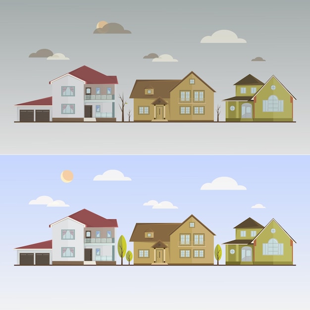 Vetor campo com casas, ilustração vetorial para seu projeto