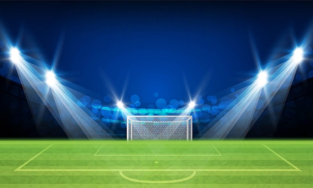 Campo de arena de futebol com design vetorial de luzes brilhantes do estádio iluminação vetorial
