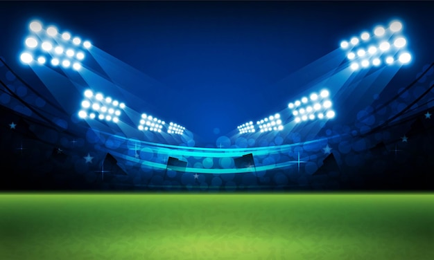 Campo de arena de futebol com design vetorial de luzes brilhantes do estádio Iluminação vetorial