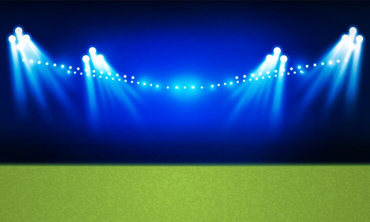 Vetor campo de arena de futebol com design vetorial de luzes brilhantes do estádio