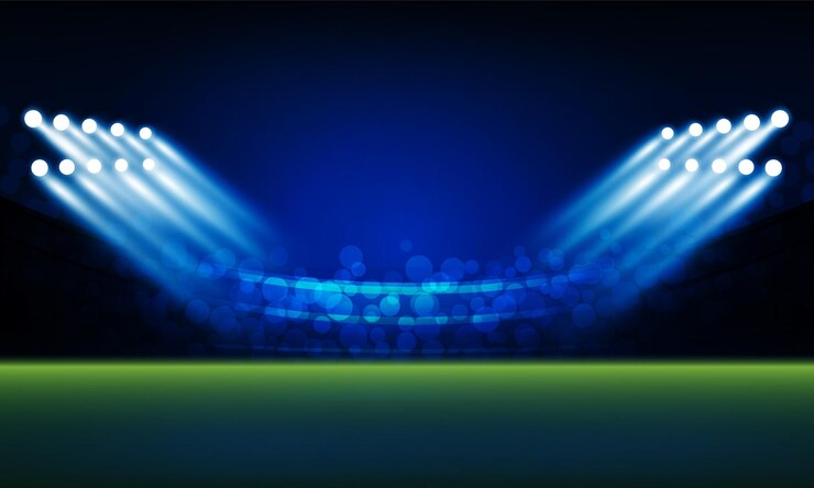 Vetor campo de arena de futebol com design vetorial de luzes brilhantes do estádio