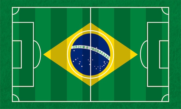 Campo de futebol com bandeira do brasil dentro