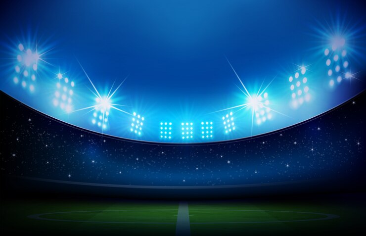 Vetor campo de futebol com estádio