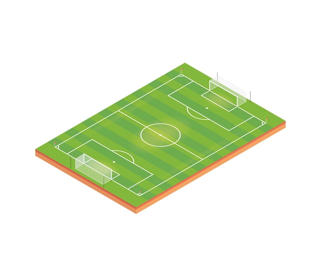 Vetor campo de futebol com gols de futebal em vista isométrica
