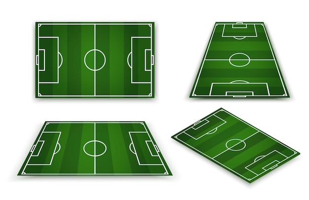 Campo de futebol, estádio de futebol europeu. Elementos de perspectiva. Quadra verde para jogo de esporte.