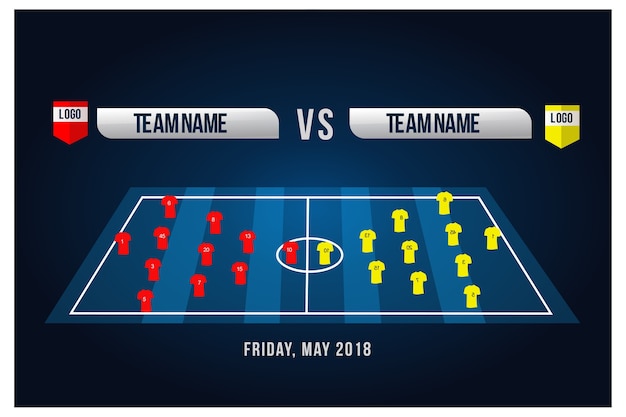 Campo de futebol ou futebol com formação de equipe. 3d começando line up