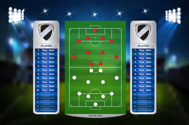 Vetor campo de jogo de futebol com elementos informativos