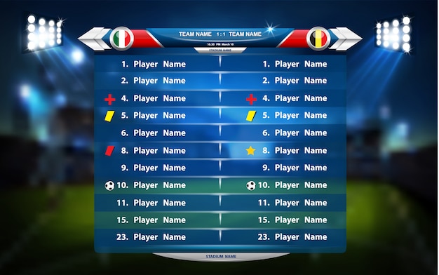 Vetor campo de jogo de futebol ou futebol com conjunto de elementos de infográfico. jogo de esporte. copa do esporte.