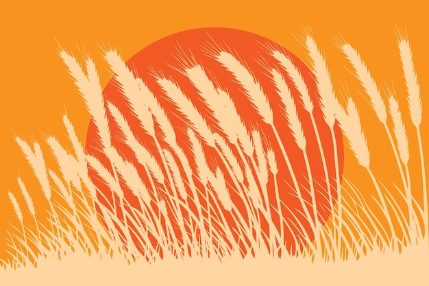 Campo de trigo na ilustração vetorial de cena de verão