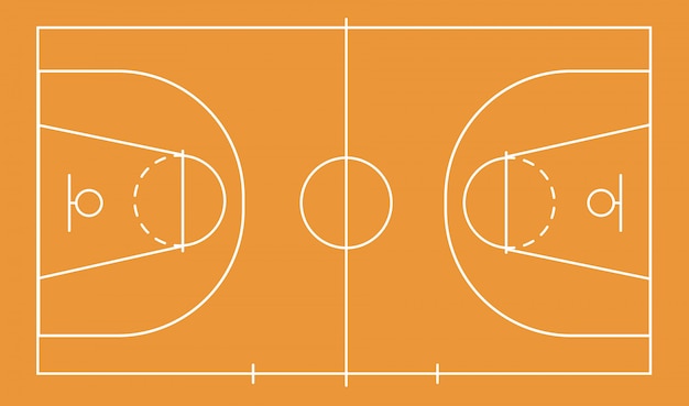 Campo isolado do basquetebol para o jogo de bola no campo na laranja. esporte competitivo no site. estádio com marcações. gráficos de ações. planejar uma estratégia para sites e aplicativos.