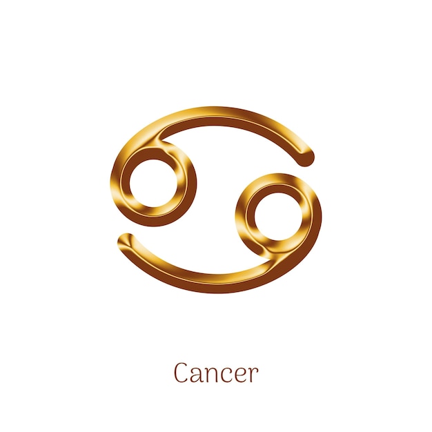 Câncer sinal do zodíaco dourado isolado em fundo branco sinal de estrela de luxo para astrologia previsão de horóscopo símbolo do zodíaco brilhante desenho de ouro realista da ilustração vetorial da constelação do horóscopo