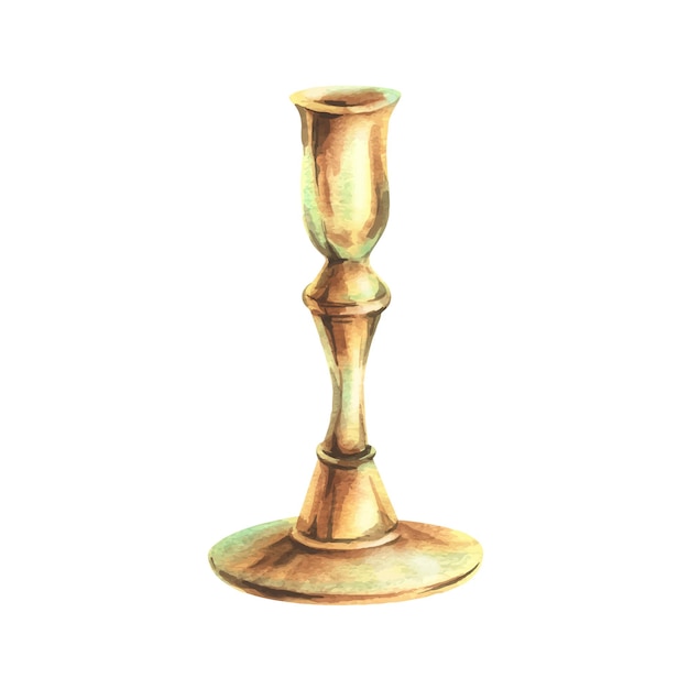 Candelabro alto ouro cobre bronze sem vela ilustração de aquarela retro vintage