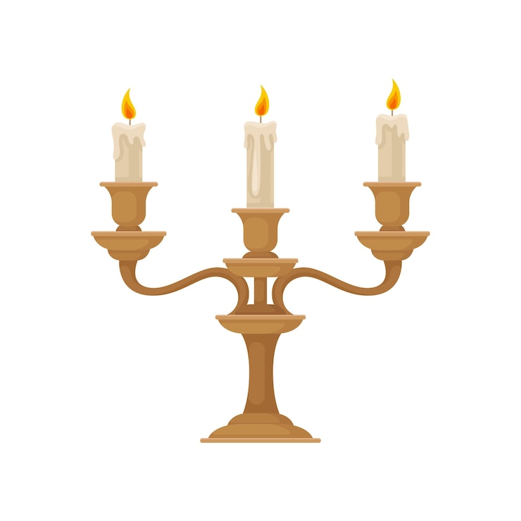 Vetor candelabro com três velas ardentes com cera derretida vetor de candelabro de bronze vintage ilustração isolada em fundo branco