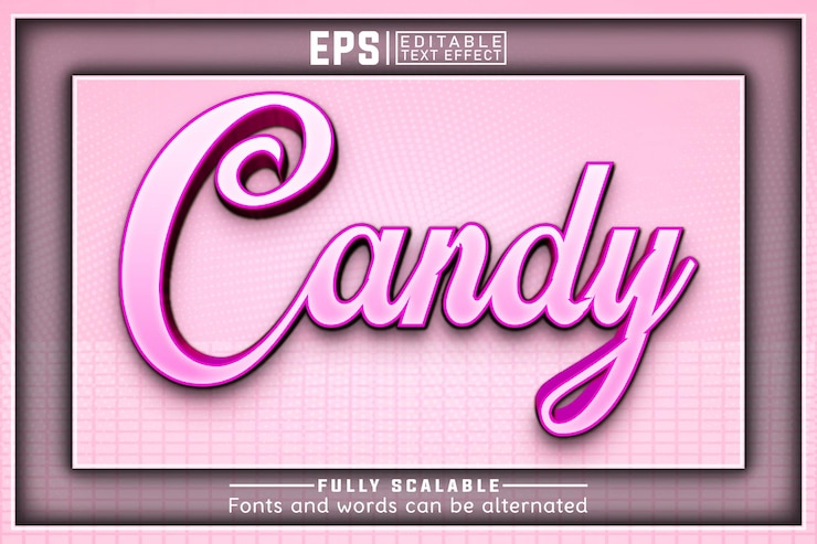 Vetor candy 3d efeito de texto editável