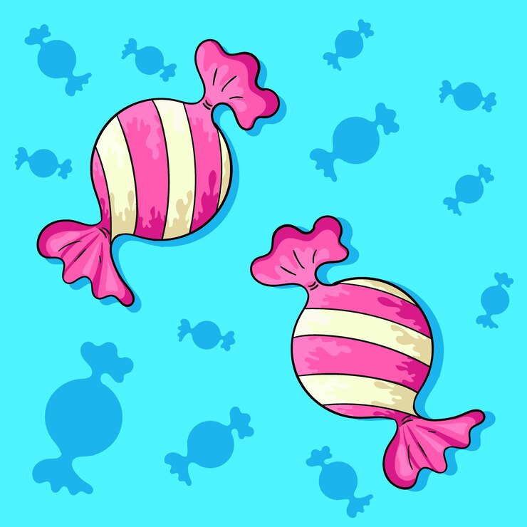 Vetor candy gumdrop pink wrapper branco listrado doce vector doce casal em pano azul para crianças