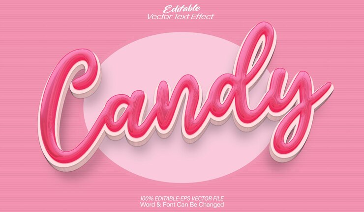 Vetor candy vector texto efeito editável alfabeto saboroso rosa pirulito delicioso doce