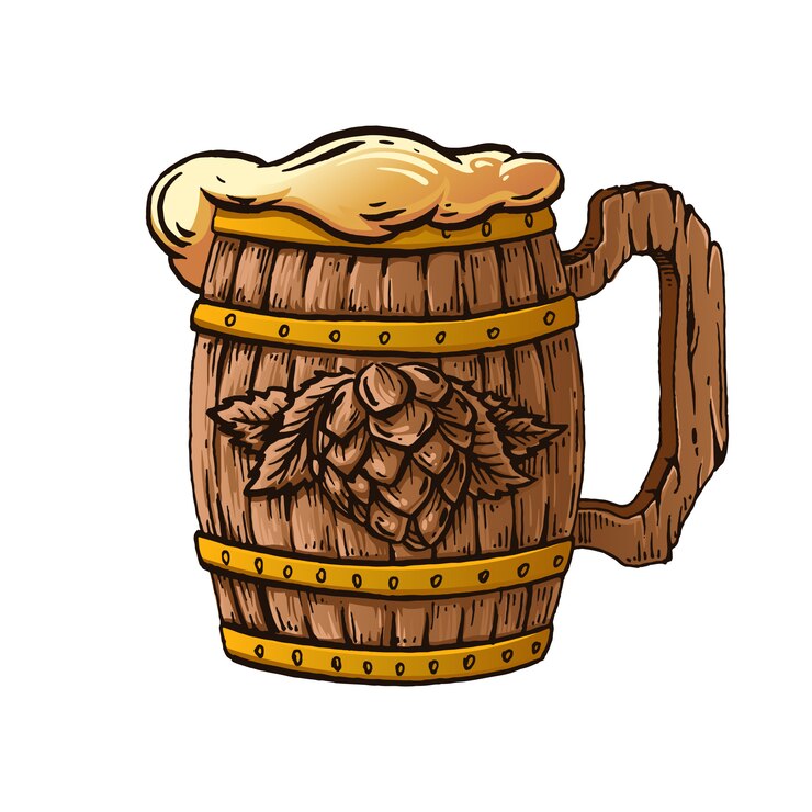 Vetor caneca de cerveja de madeira mão ilustrações desenhadas.
