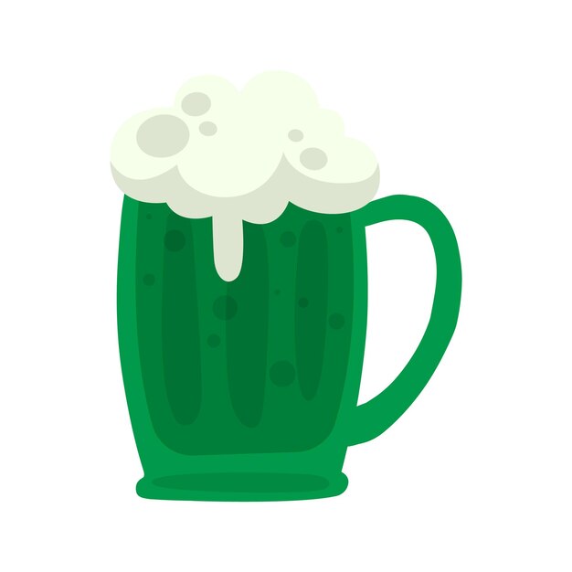Caneca de cerveja verde no Dia de São Patrício. Design plano. Ilustração em vetor isolada em fundo branco