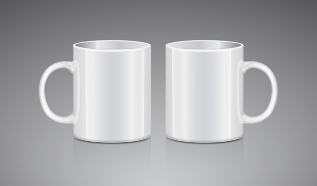 Caneca de chá branco. Vista lateral. Mock-se vetor realista modelo de copo