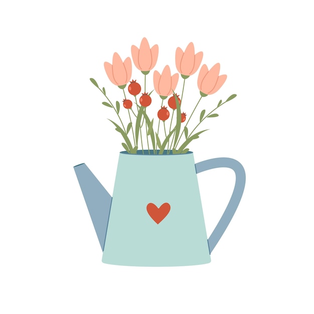 Caneca de regar com flores Ilustração vetorial Estilo plano simples