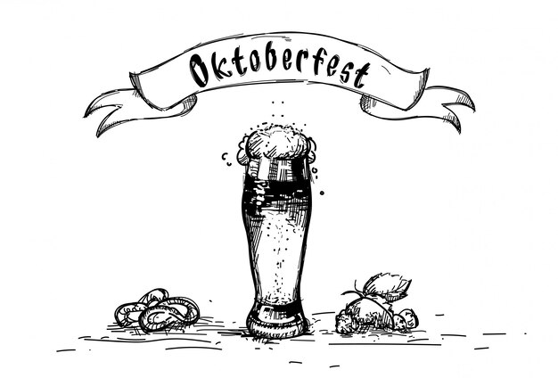 Caneca de vidro de cerveja Oktoberfest Festival Sketch