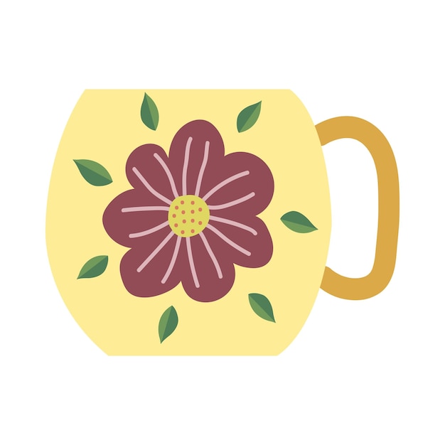 Caneca vintage brilhante de vetor desenhado por mãos em um estilo escandinavo ingênuo cores pastel design simples para o design de superfícies imprime papel de embrulho cartões postais pôsteres menus tema de pratos de chá café