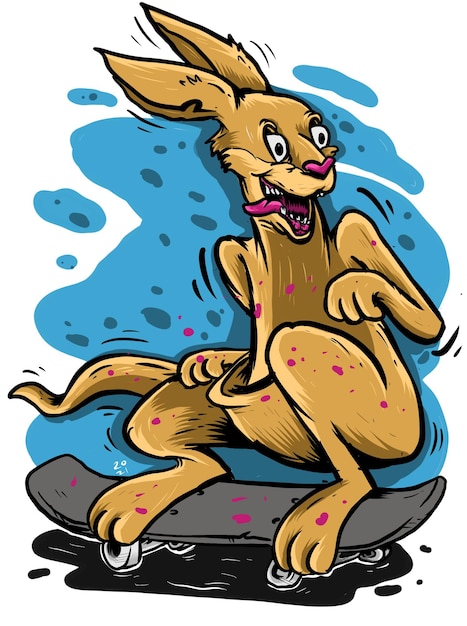Canguru com ilustração vetorial de patinador