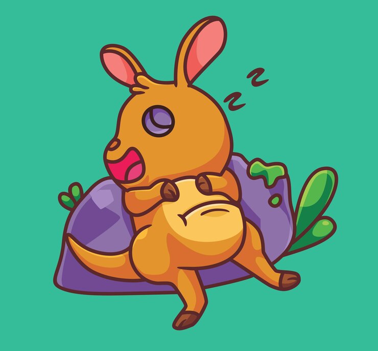 Vetor canguru de desenho animado bonito dormindo vetor de ilustração de animal de desenho animado isolado