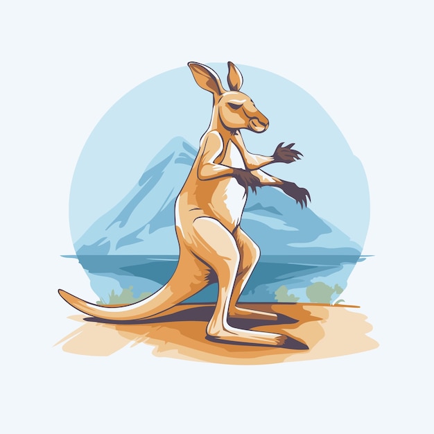Vetor canguru na praia estilo de desenho animado ilustração vetorial