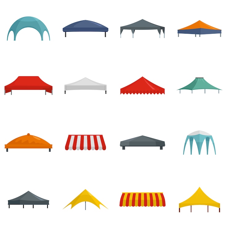 Vetor canopy derramado conjunto de ícones de saliência