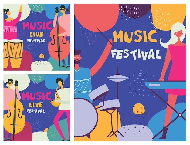 Cantores e instrumentos musicais coloridos dos músicos do festival de jazz