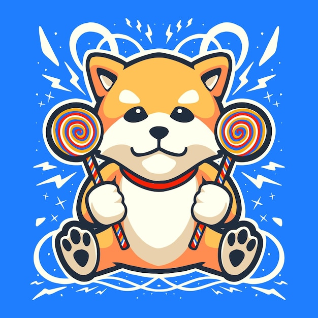 Cão Akita e ilustração de doces