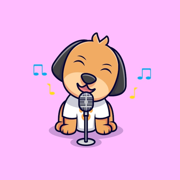 Cão bonito cantando ilustração do ícone dos desenhos animados. estilo flat cartoon