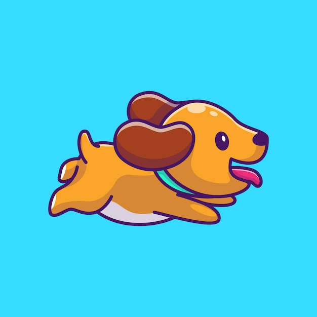 Cão bonito correndo icon ilustração. personagem de desenho animado de cachorro cachorro mascote. conceito de ícone animal isolado