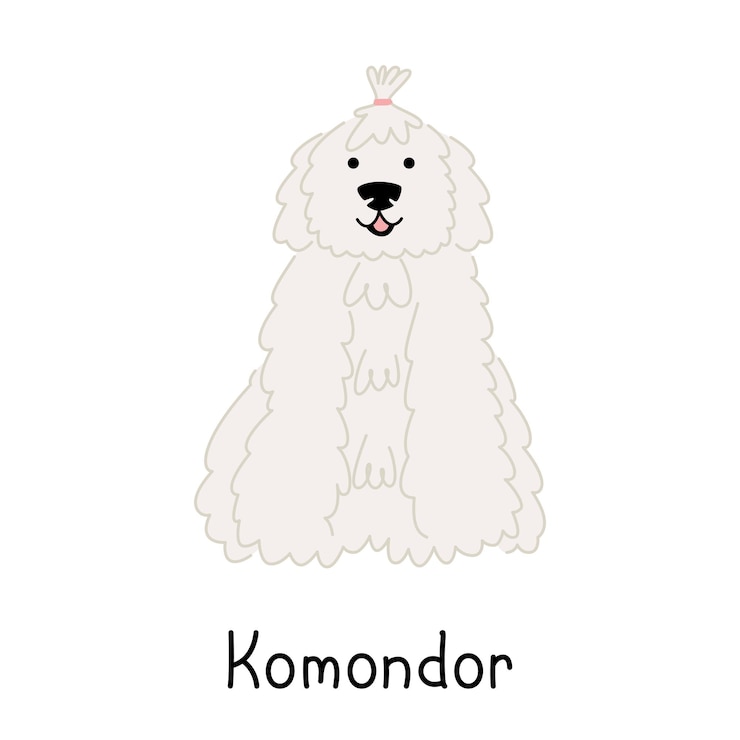 Vetor cão bonito da raça komondor ou pastor húngaro isolado no fundo branco. vetor desenhado a mão