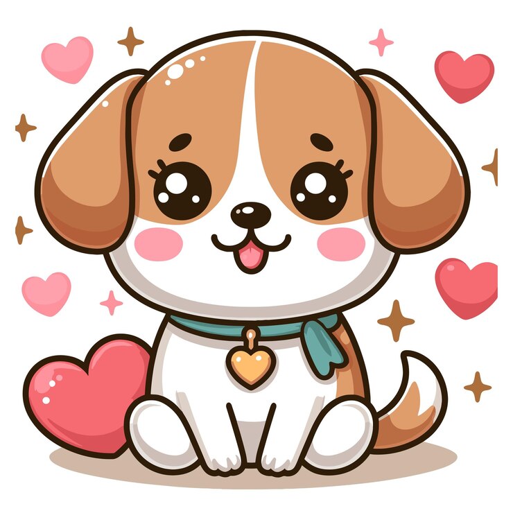 Vetor cão bonito desenho animado de valentine vetor em fundo branco