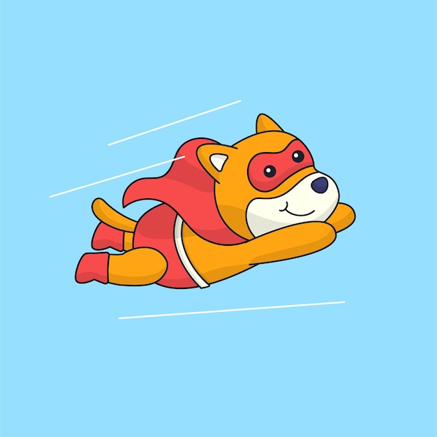 Cão bonito do super-herói shiba inu voando usando máscara e capa animal mascote ilustração vetorial de desenho animado