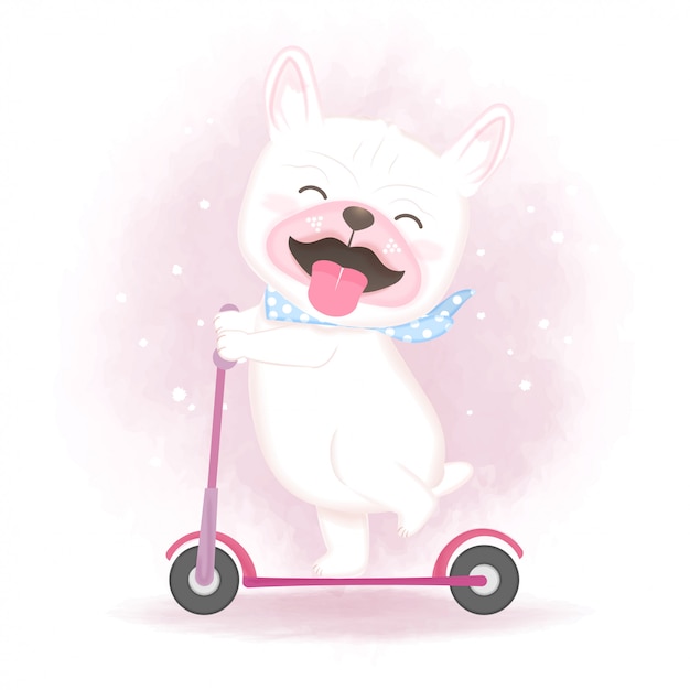 Cão bonito, montando uma ilustração de scooter