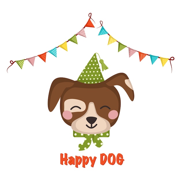 Vetor cão bonito ou cachorrinho no estilo de crianças com decorações festivas para o feriado de ano novo, natal e leste ...