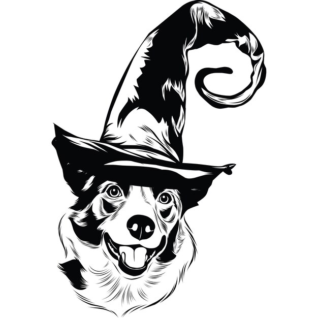 Cão border collie com chapéu de bruxa para o halloween