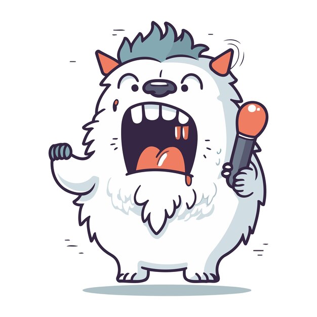 Vetor cão branco de desenho animado engraçado com um microfone ilustração vetorial isolada em fundo branco