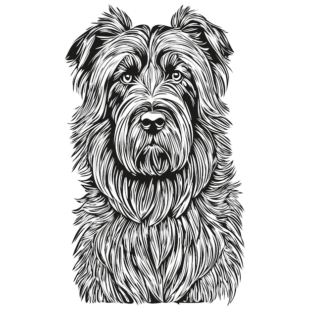 Vetor cão briard ilustração realista de animais de estimação desenho à mão rosto desenho de esboço vetorial preto e branco