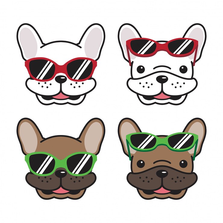 Vetor cão bulldog francês óculos de sol dos desenhos animados