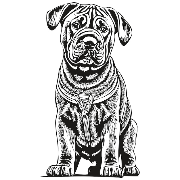 Vetor cão chinês shar pei desenho de logotipo desenhado à mão desenho de linha preta e branca desenho de esboço de ilustração de animais de estimação