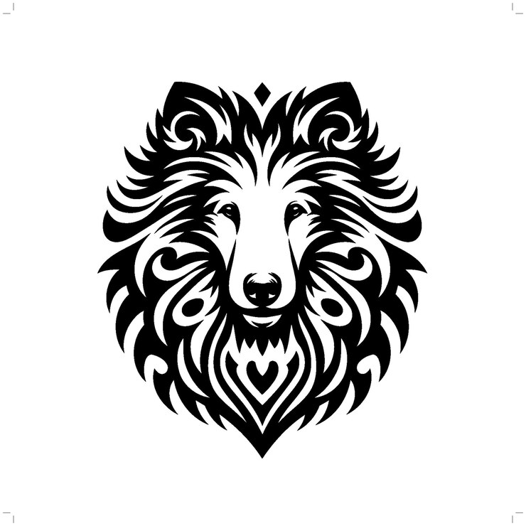 Vetor cão collie em tatuagem tribal moderna arte de linha abstrata de animais contorno minimalista vetor