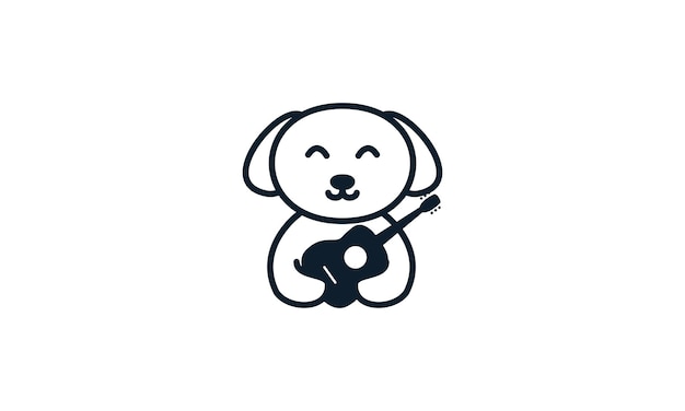 Cão com design de ícone de vetor de logotipo de linhas de guitarra