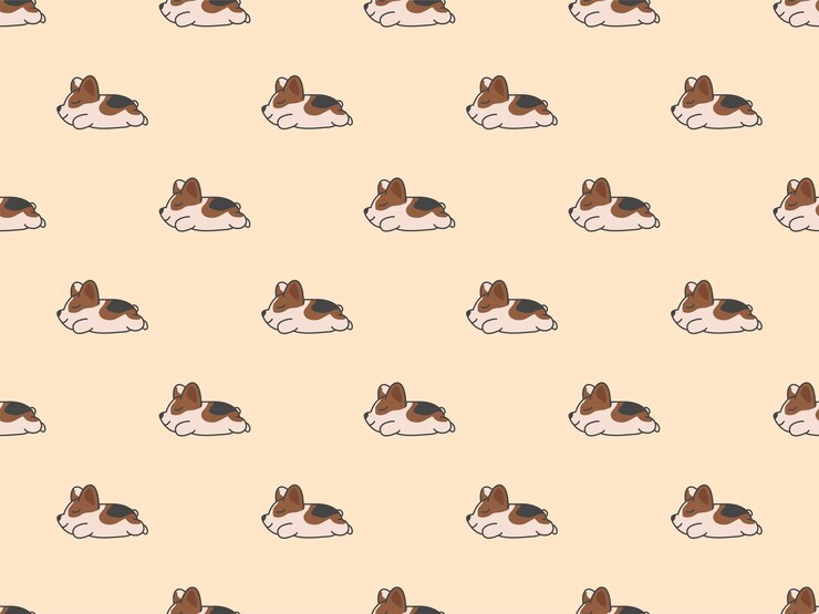 Vetor cão corgi animal de estimação sem costura arte padrão moderno elemento de fundo doodle plano ilustração vetorial dos desenhos animados