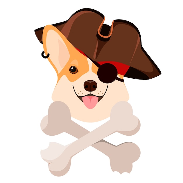 Cão corgi engraçado em uma fantasia de pirata desenho de desenho animado